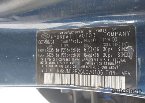 2005 Hyundai Tucson Gl from USA, damaged, VIN KM8JM12B25U070186